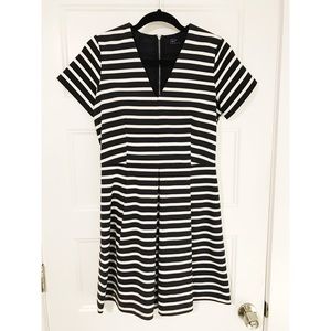 Navy Striped V Neck Dress